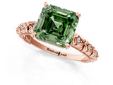 Rose gold Fancy Green Asscher  Solitaire Floral Milgrain Engagement Ring_32