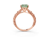Rose gold Fancy Green Asscher  Solitaire Floral Milgrain Engagement Ring_34