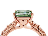 Rose gold Fancy Green Asscher  Solitaire Floral Milgrain Engagement Ring_35