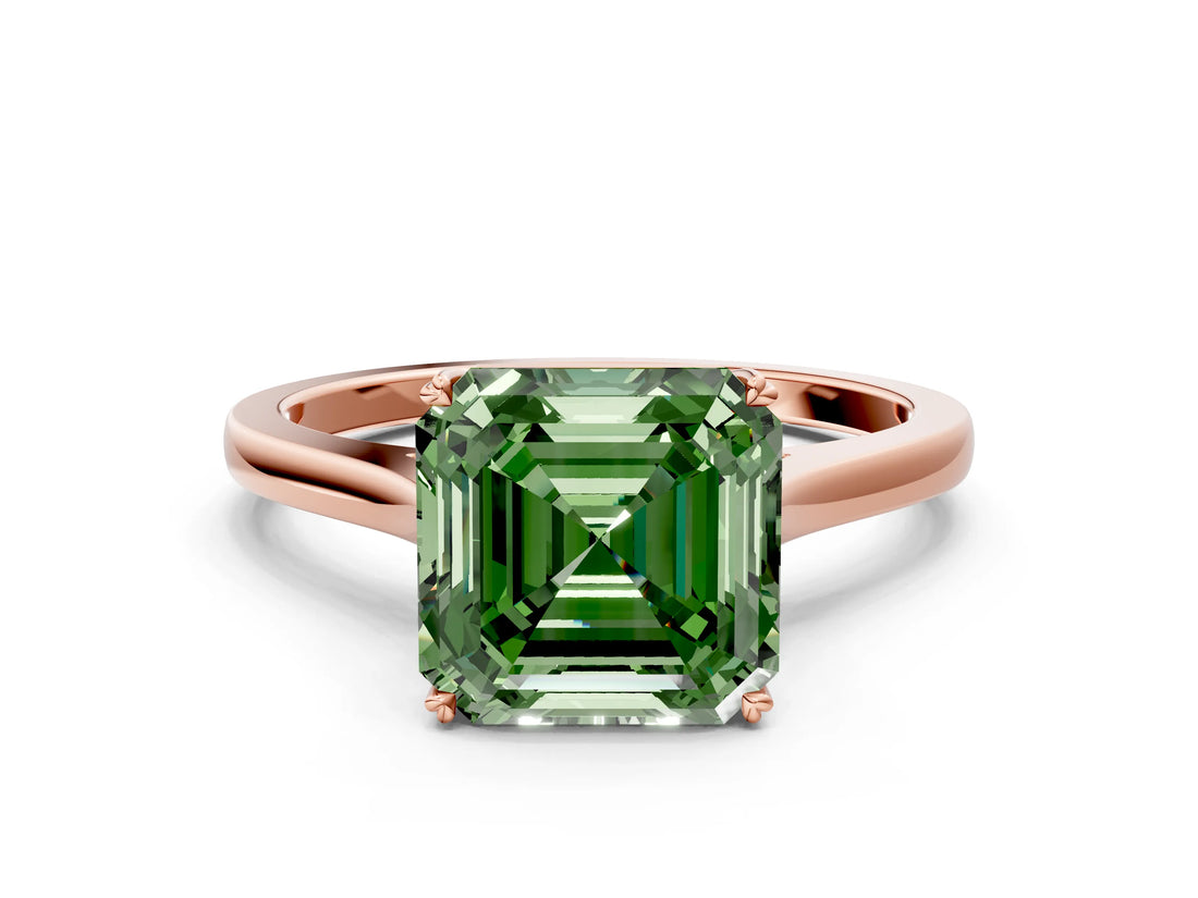 Rose gold Fancy Green Asscher  Solitaire Heart Prong Engagement Ring with Tapered Band_36