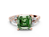 Rose gold Fancy Green Asscher  Solitaire Marquise Twist Band with Six-Prong Setting