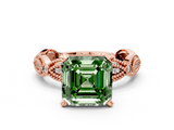 Rose gold Fancy Green Asscher  Solitaire Milgrain Diamond Engagement Ring with Bezel and Marquise Band