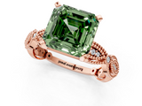 Rose gold Fancy Green Asscher  Solitaire Milgrain Diamond Engagement Ring with Bezel and Marquise Band_1