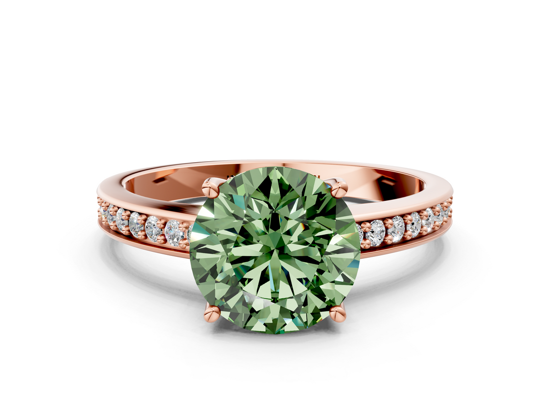 Rose gold Fancy Green Asscher  Solitaire Pavé Band Prong Setting Ring
