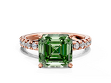 Rose gold Fancy Green Asscher  Solitaire Pave Diamond Engagement Ring with Four-Prong Setting