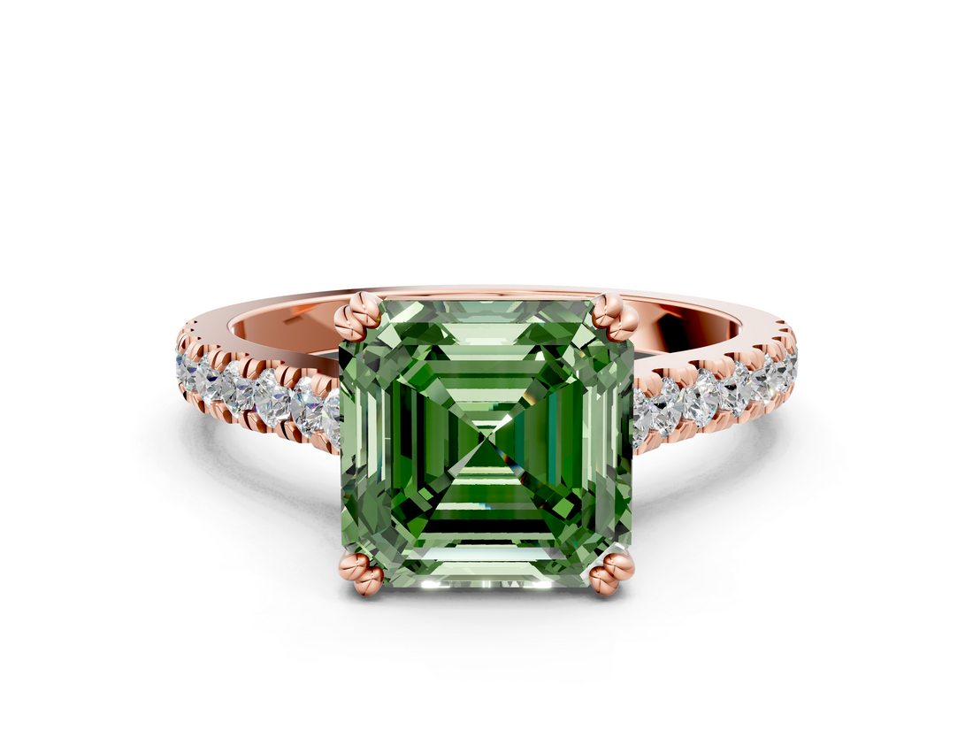 Rose gold Fancy Green Asscher  Solitaire Pave Diamond Engagement Ring with Prong Setting_18