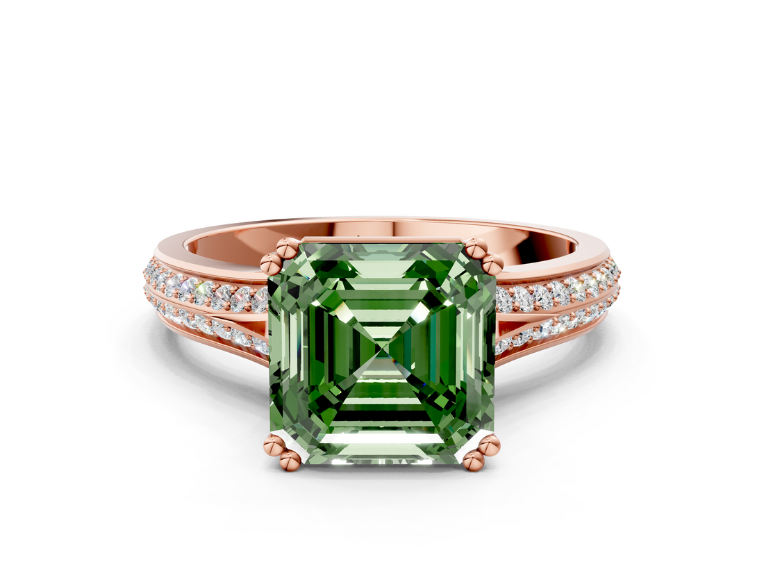 Rose gold Fancy Green Asscher  Solitaire Pave Split Shank Engagement Ring with Six-Prong Setting_18