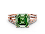 Rose gold Fancy Green Asscher  Solitaire Split Shank Pavé Diamond Engagement Ring