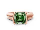 Rose gold Fancy Green Asscher  Solitaire Tension Set Diamond Ring with Wide Band