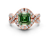 Rose gold Fancy Green Asscher  Solitaire Twist Band Pavé Diamond Engagement Ring_15