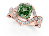 Rose gold Fancy Green Asscher  Solitaire Twist Band Pavé Diamond Engagement Ring_16