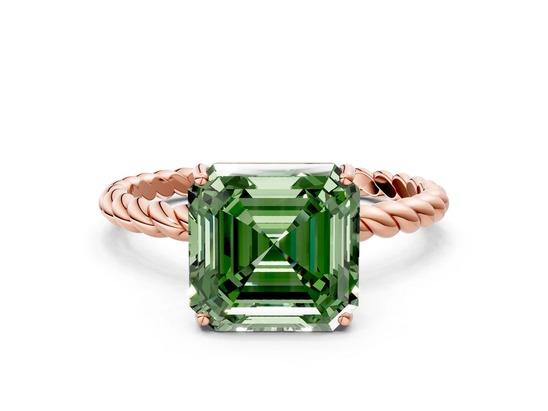 Rose gold Fancy Green Asscher  Solitaire Twist Band Ring with Four-Prong Setting_84