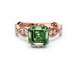 Rose gold Fancy Green Asscher  Solitaire Twist Band with Leaf Prong Setting_26