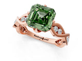 Rose gold Fancy Green Asscher  Solitaire Twist Band with Leaf Prong Setting_27