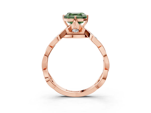 Rose Gold Asscher Cut Accented Twist Engagement Ring Setting for Fancy Green Center