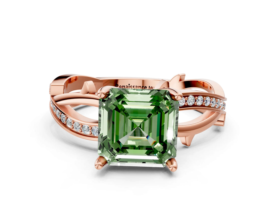 Rose gold Fancy Green Asscher  Solitaire Twist Band with Pavé Accents and Four-Prong Setting_20