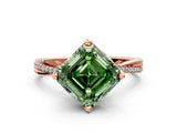 Rose gold Fancy Green Asscher  Solitaire Twist Band with Pavé Diamonds and Four-Prong Setting_92