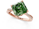 Rose gold Fancy Green Asscher  Solitaire Twist Band with Pavé Diamonds and Four-Prong Setting_93