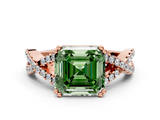 Rose gold Fancy Green Asscher  Solitaire Twist Band with Pavé Setting and Four-Prong Setting