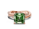 Rose gold Fancy Green Asscher  Solitaire Twist Band with Pave Prong Setting_17