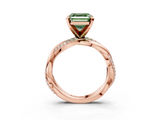 Rose gold Fancy Green Asscher  Solitaire Twist Band with Pave Prong Setting_20