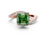 Rose gold Fancy Green Asscher  Solitaire Twist Band with Pave Set Diamonds and Four-Prong Setting