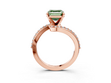 Rose gold Fancy Green Asscher  Solitaire Twist Band with Pave Set Diamonds and Four-Prong Setting_3