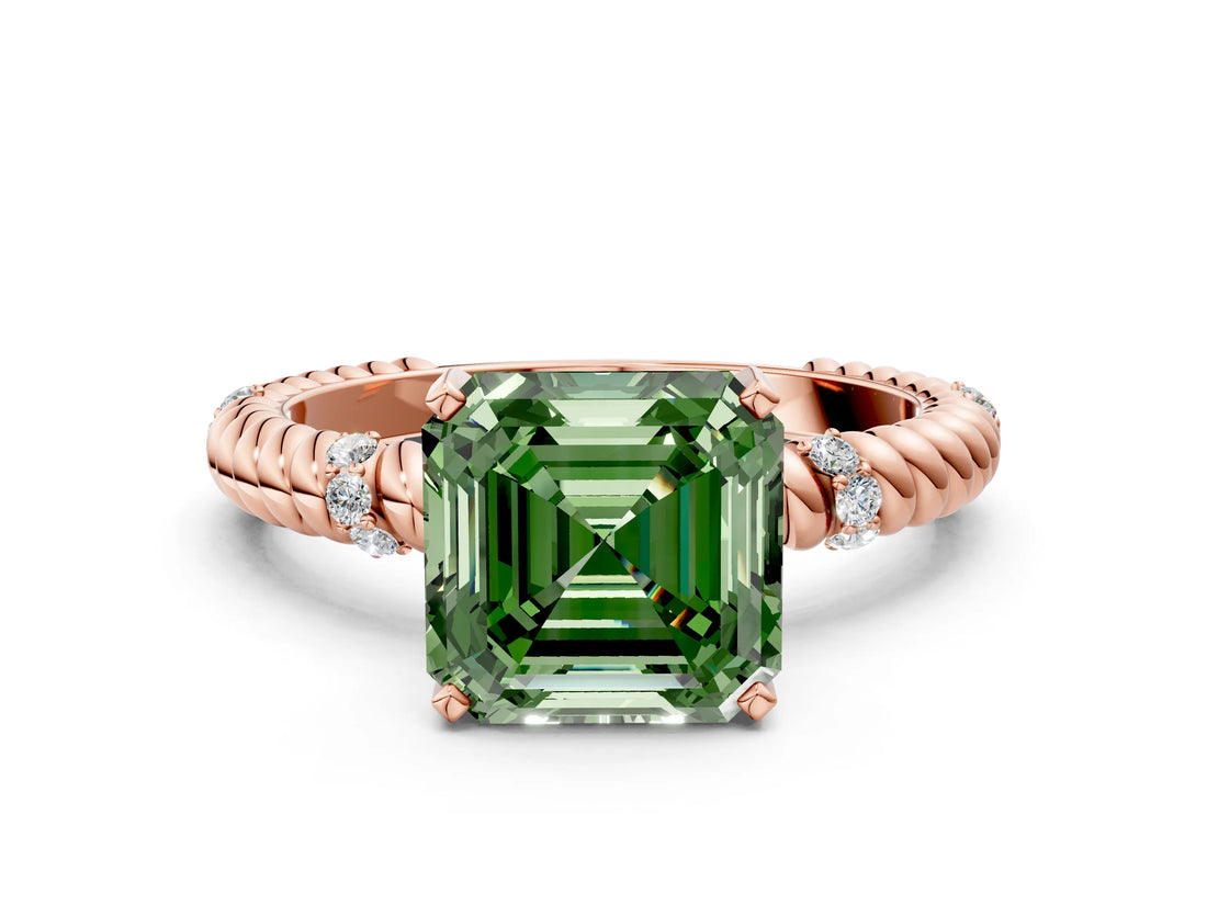 Rose gold Fancy Green Asscher  Solitaire Twisted Band Prong Set Engagement Ring_29