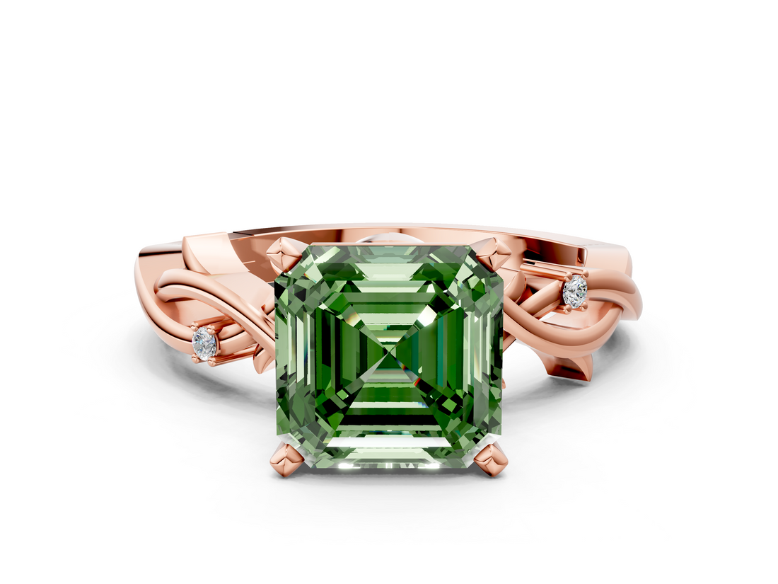 Rose gold Fancy Green Asscher  Solitaire Twisted Band Prong Setting Ring