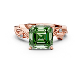 Rose gold Fancy Green Asscher  Solitaire Twisted Band Prong Setting Ring
