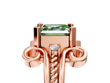Rose gold Fancy Green Asscher  Solitaire Twisted Band Scroll Prong Ring_10
