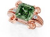 Rose gold Fancy Green Asscher  Solitaire Twisted Band Scroll Prong Ring_6