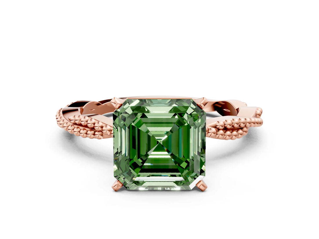 Rose gold Fancy Green Asscher  Solitaire Twisted Band with Bead Prong Setting_48