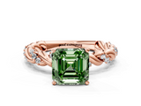Rose gold Fancy Green Asscher  Solitaire Twisted Band with Pavé Accents and Four-Prong Setting