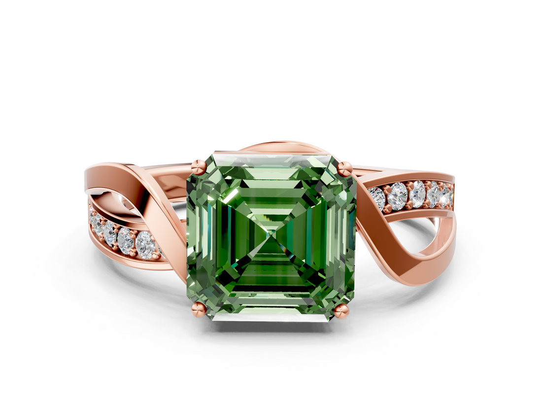 Rose gold Fancy Green Asscher  Solitaire Twisted Band with Prong Setting_20