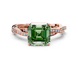 Rose gold Fancy Green Asscher  Solitaire Twisted Pave Diamond Ring with Four-Prong Setting_12