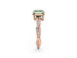 Rose gold Fancy Green Asscher  Solitaire Twisted Pave Diamond Ring with Four-Prong Setting_14