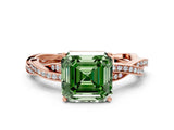Rose gold Fancy Green Asscher  Solitaire Twisted Pave Diamond Ring with Four-Prong Setting_93