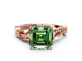 Rose gold Fancy Green Asscher  Solitaire Vine Band with Milgrain Prong Setting_3