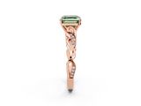 Rose gold Fancy Green Asscher  Solitaire Vine Band with Milgrain Prong Setting_5
