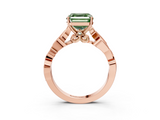 Rose gold Fancy Green Asscher  Solitaire Vine Band with Milgrain Prong Setting_6