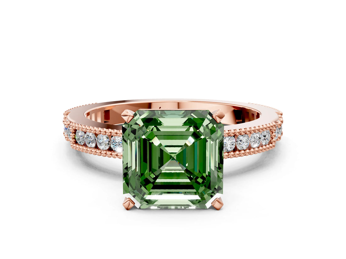 Rose gold Fancy Green Asscher  Solitaire with Pavé Band and Four-Prong Setting_47