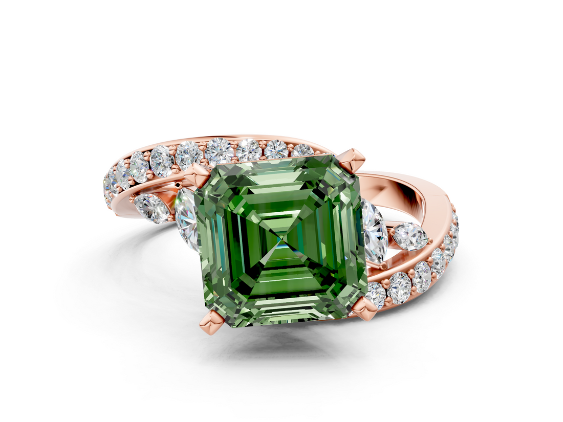 Rose gold Fancy Green Asscher  Solitaire with Pavé Twist Band and Four-Prong Setting_17
