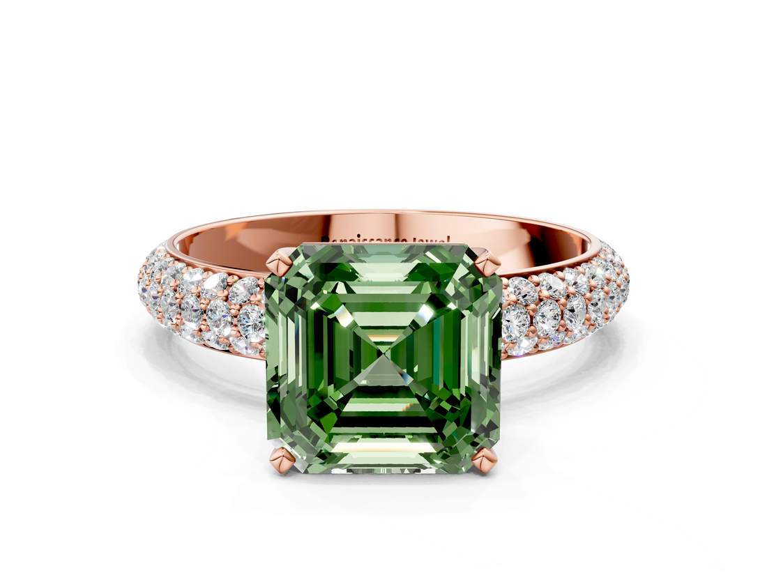 Rose gold Fancy Green Asscher  Solitaire with Pave Band and Four-Prong Setting_20