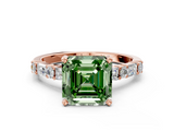 Rose gold Fancy Green Asscher  Solitaire with Side Baguettes and Channel Set Band