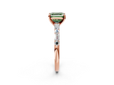 Rose gold Fancy Green Asscher  Solitaire with Side Baguettes and Channel Set Band_2