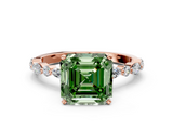 Rose gold Fancy Green Asscher  Solitaire with Side Stones on a Pavé Band and Four-Prong Setting