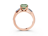 Rose gold Fancy Green Asscher  Solitaire with Tapered Baguette Side Stones on a Classic Band with Four-Prong Setting_3