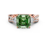 Rose gold Fancy Green Asscher  Three-Stone Diamond Ring with Pavé Split Shank and Four-Prong Setting_18