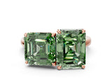 Rose gold Fancy Green Asscher  and Emerald Cut Toi Moi Ring with Prong Setting_29